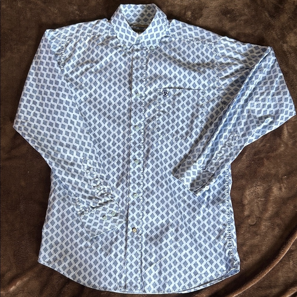 Ariat Men's Blue Diamond Fitted Button Up Shirt Sz Med.